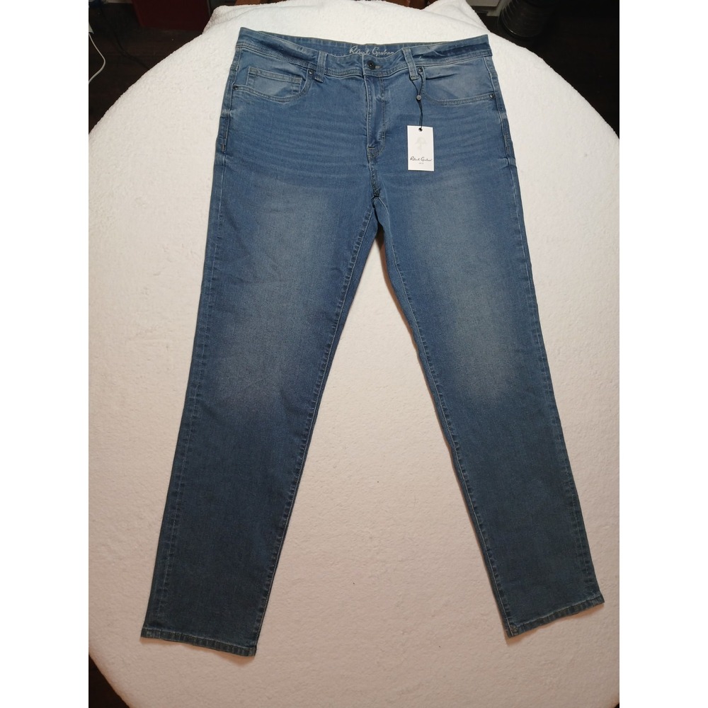 NWT Robert Graham Merton Jeans Mens 38x34 Light Indigo Straight Leg Stretch